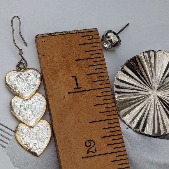 Vintage Lot Earrings Jewelry 3 Pairs Earrings Silver Tone Impressionist - Picture 7 of 13